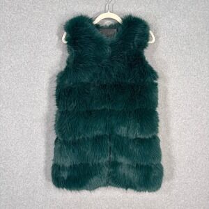 Emerald Green Faux Fur Vest Small Pockets Boho Festival Glam Rockstar Gypsy NYE
